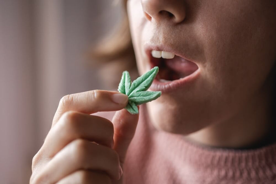 Lady About To Eat Small Hemp Leaf