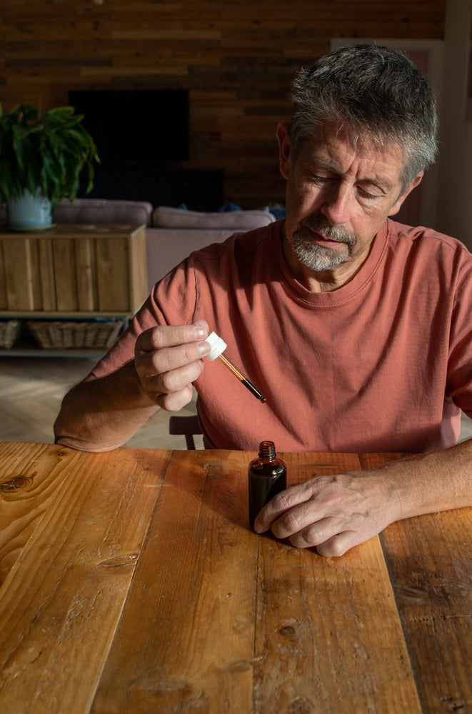 Man Using Dropper Bottle